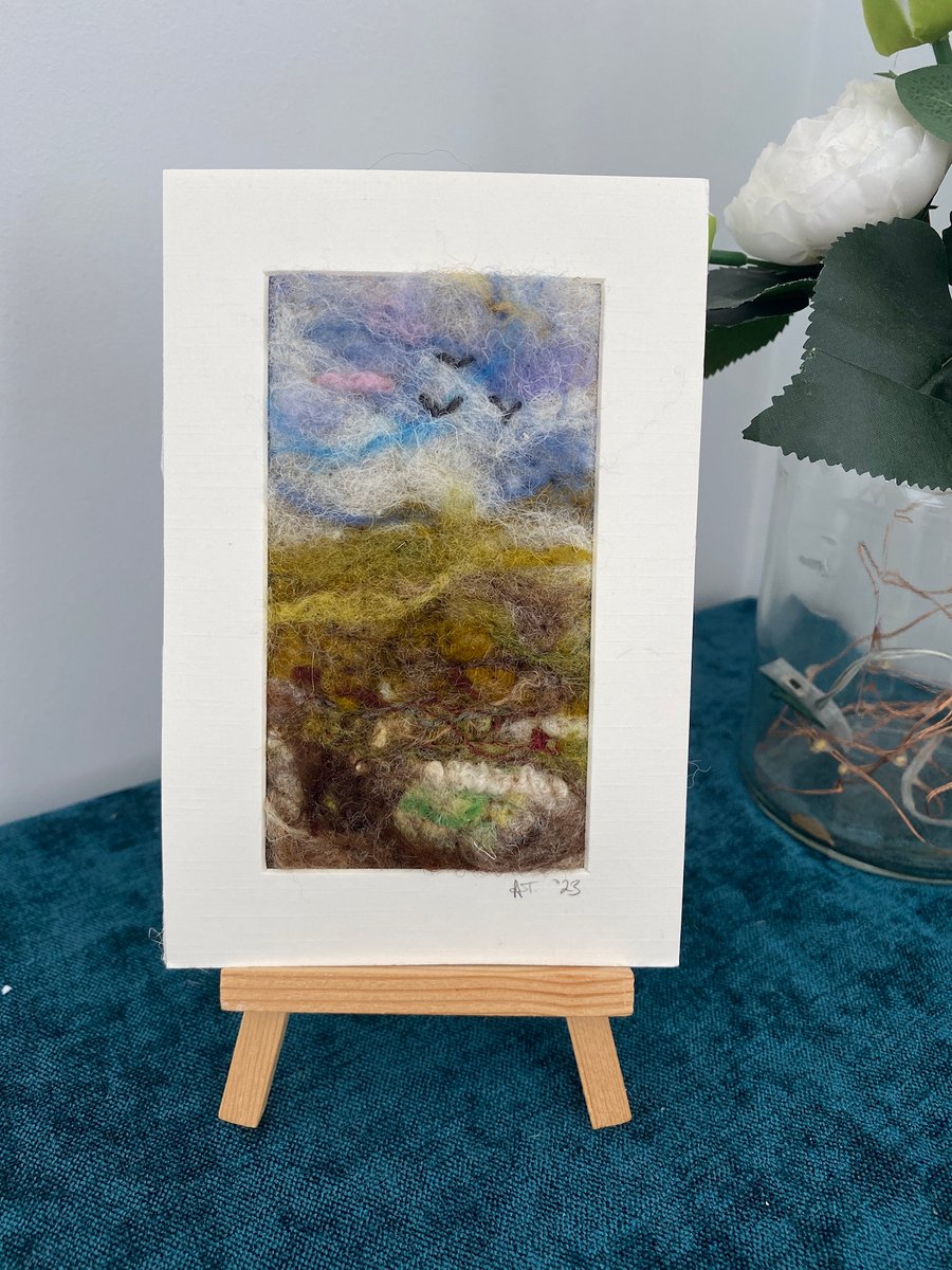 Peak District memories, needle felt landscape 4” x 6”, wall art