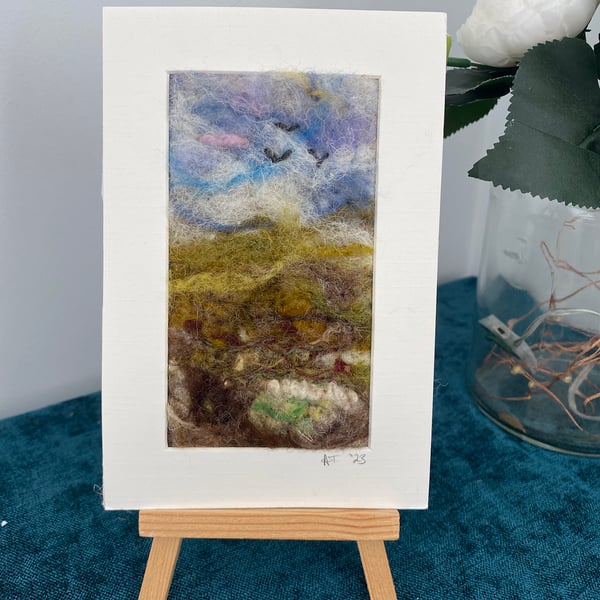 Peak District memories, needle felt landscape 4” x 6”, wall art