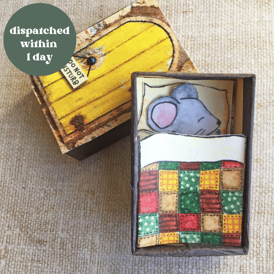Matchbox art. Sleeping mouse, mouse lover, mouse gift, keepsake gift