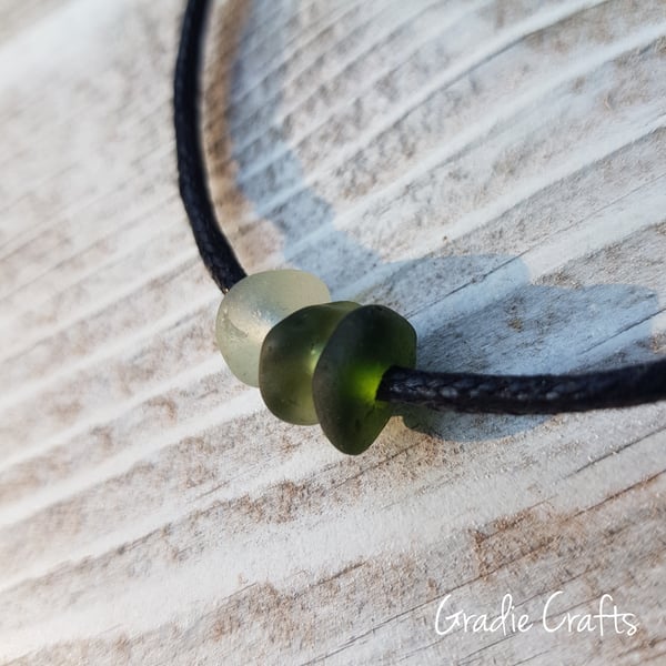 Triple Nugget White and Green Sea Glass Boho Style Friendship Bracelet