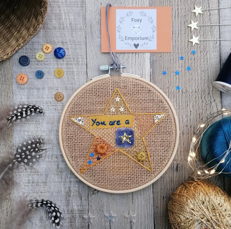 ‘You are a star’ embroidered art hoop