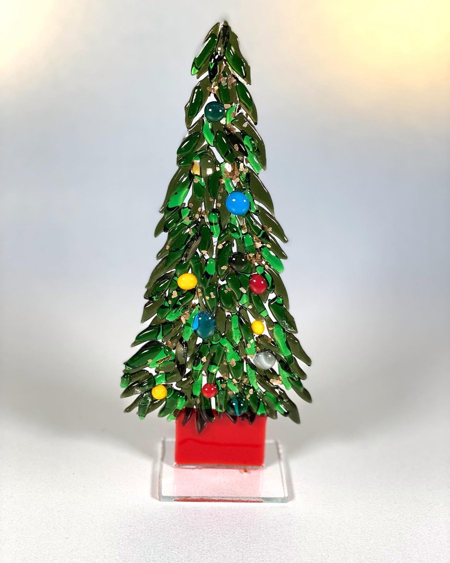 Fused glass Christmas tree ornament