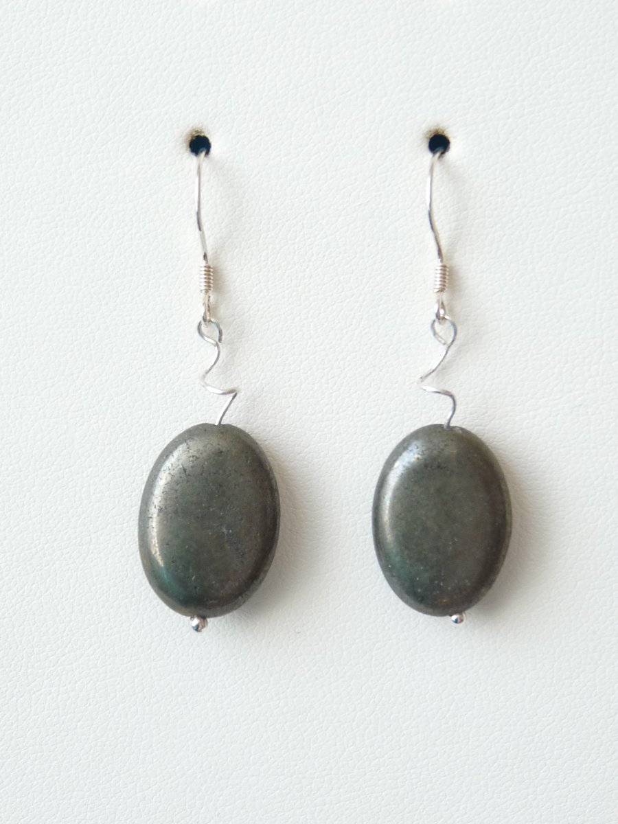 Pyrite Earrings - Sterling Silver - Handmade - Genuine Gemstone