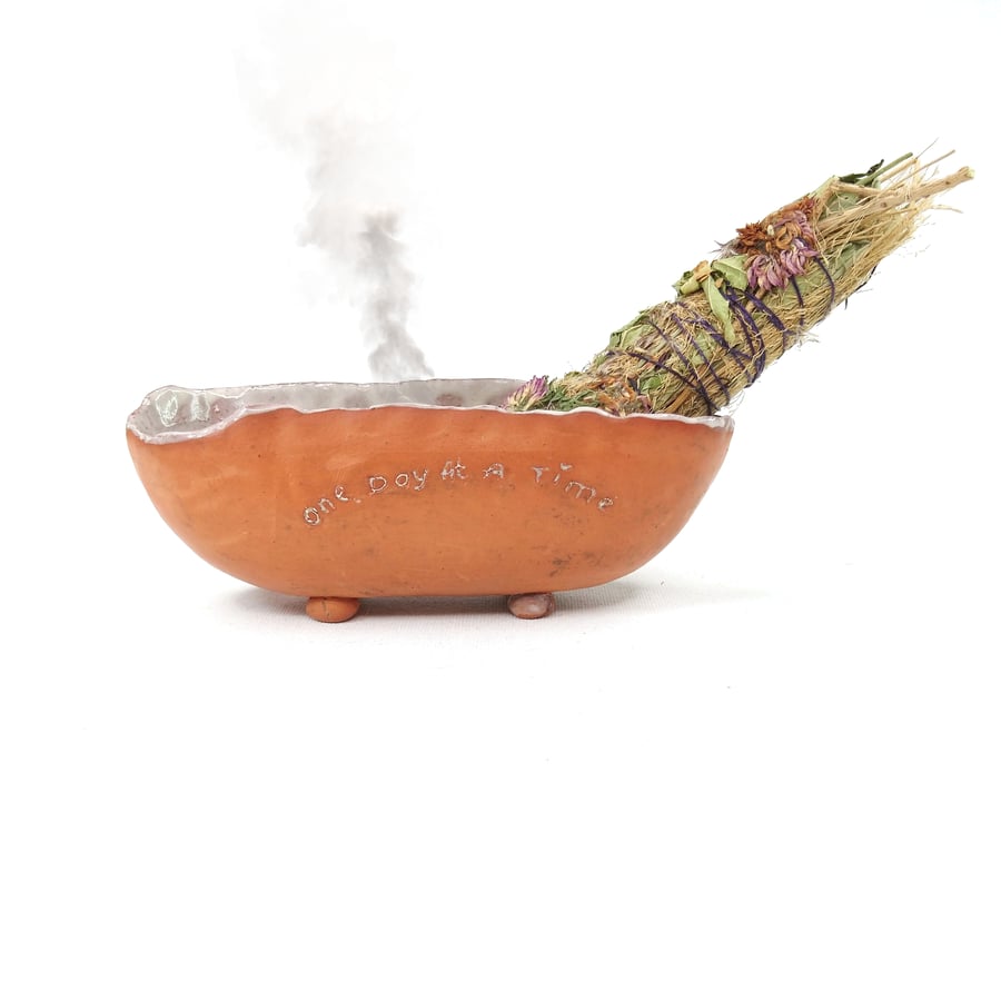 One Day At a Time - Canoe’ smudging bowl, also can be used as a healthy snacks o