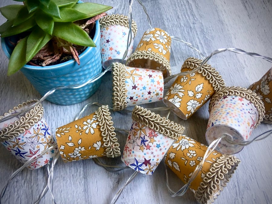 Mini Lampshade Fairy Lights - Liberty fabric - Capel Gold and Adelajda Yellow