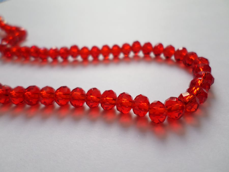 50 x Faceted Glass Beads - Rondelle - 6mm - Red 