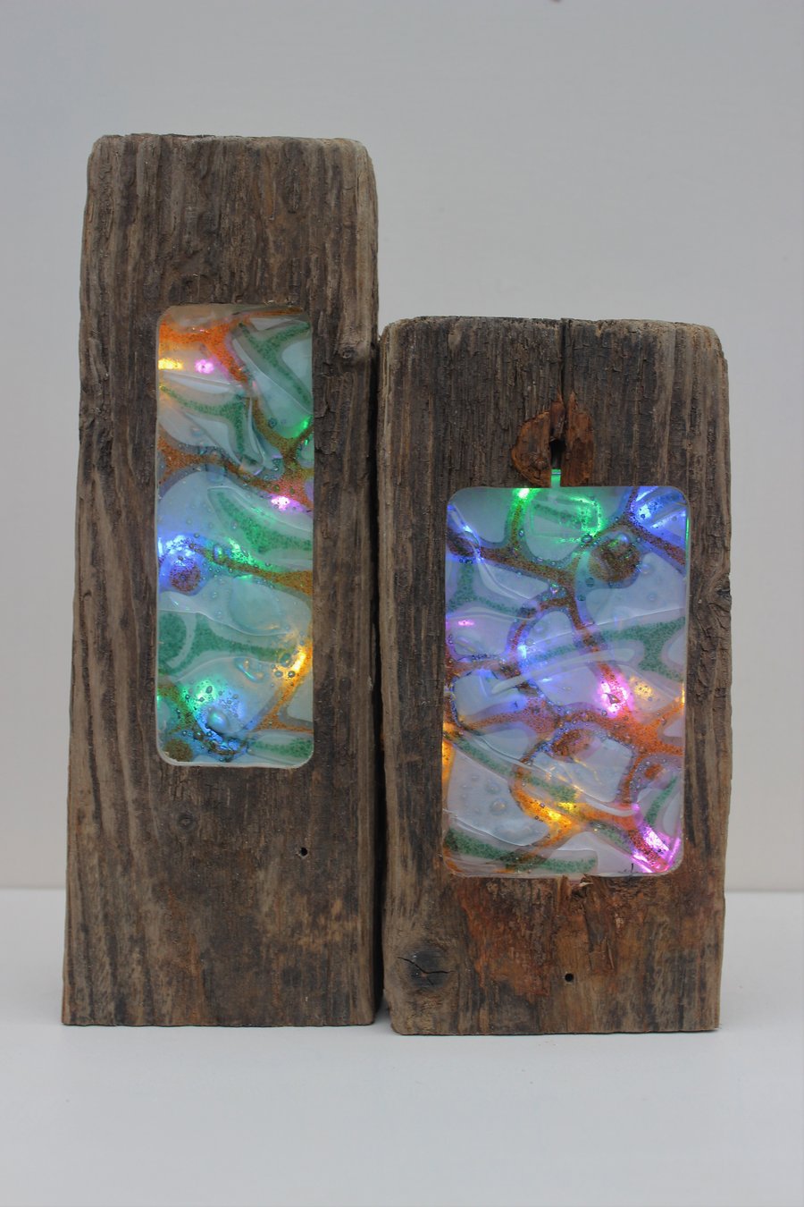 Driftwood & fused glass feature light (Andromeda)