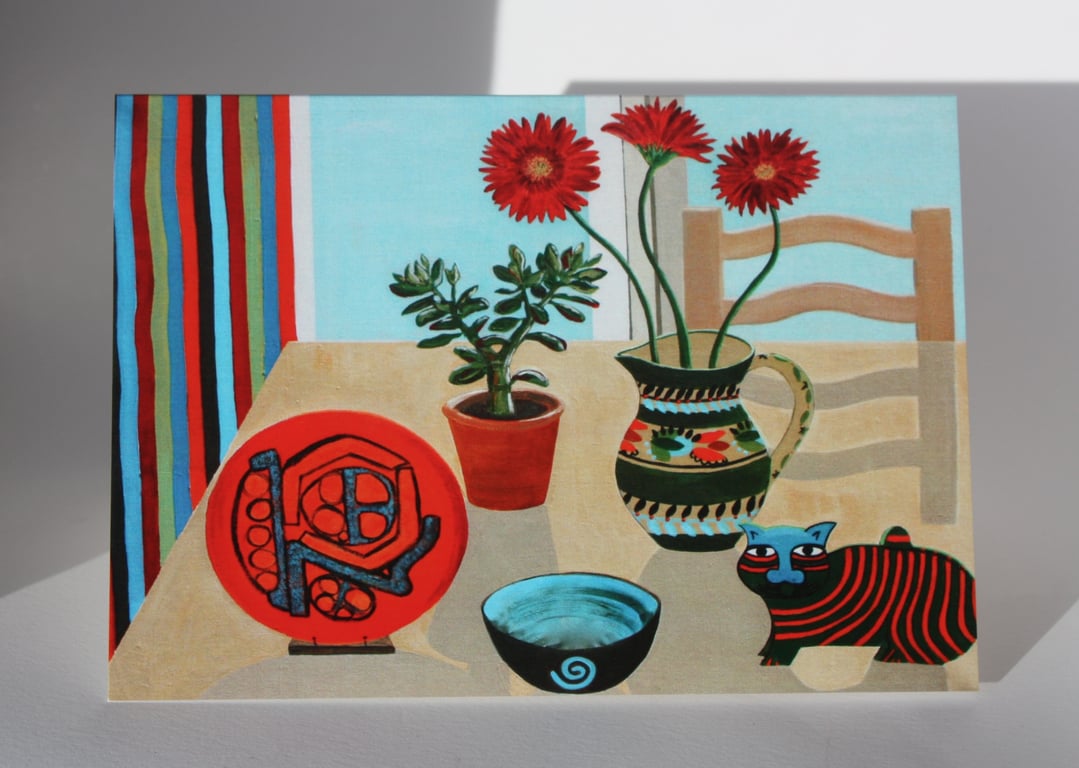 RED GERBERAS-BLANK GREETINGS CARD