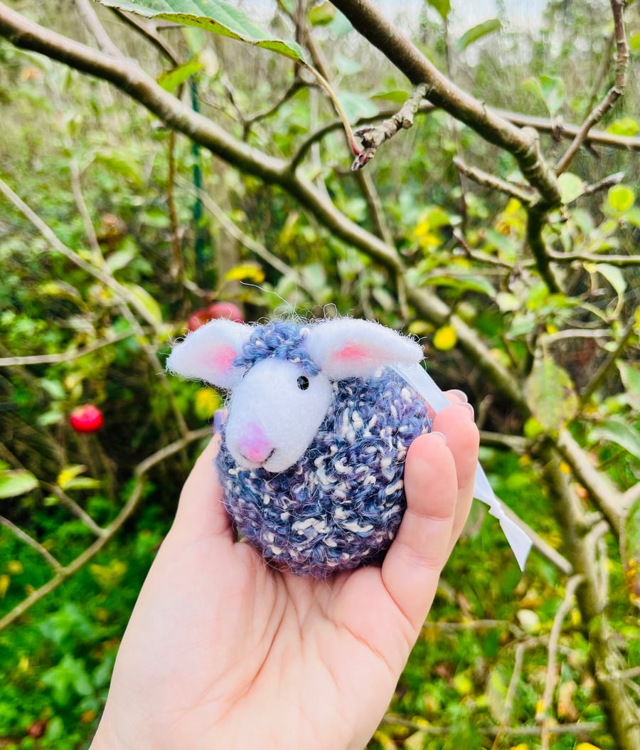 Needle Felted Winter blue Sheep bauble - hanger - Christmas - Wool