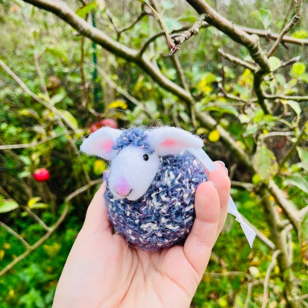 Needle Felted Winter blue Sheep bauble - hanger - Christmas - Wool