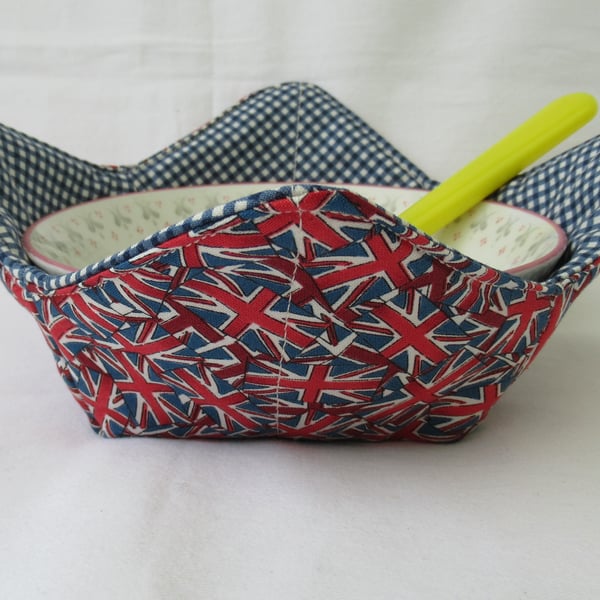 Union Jack themed Microwave Bowl Cosy, Handmade from Quality Cotton Fabrics
