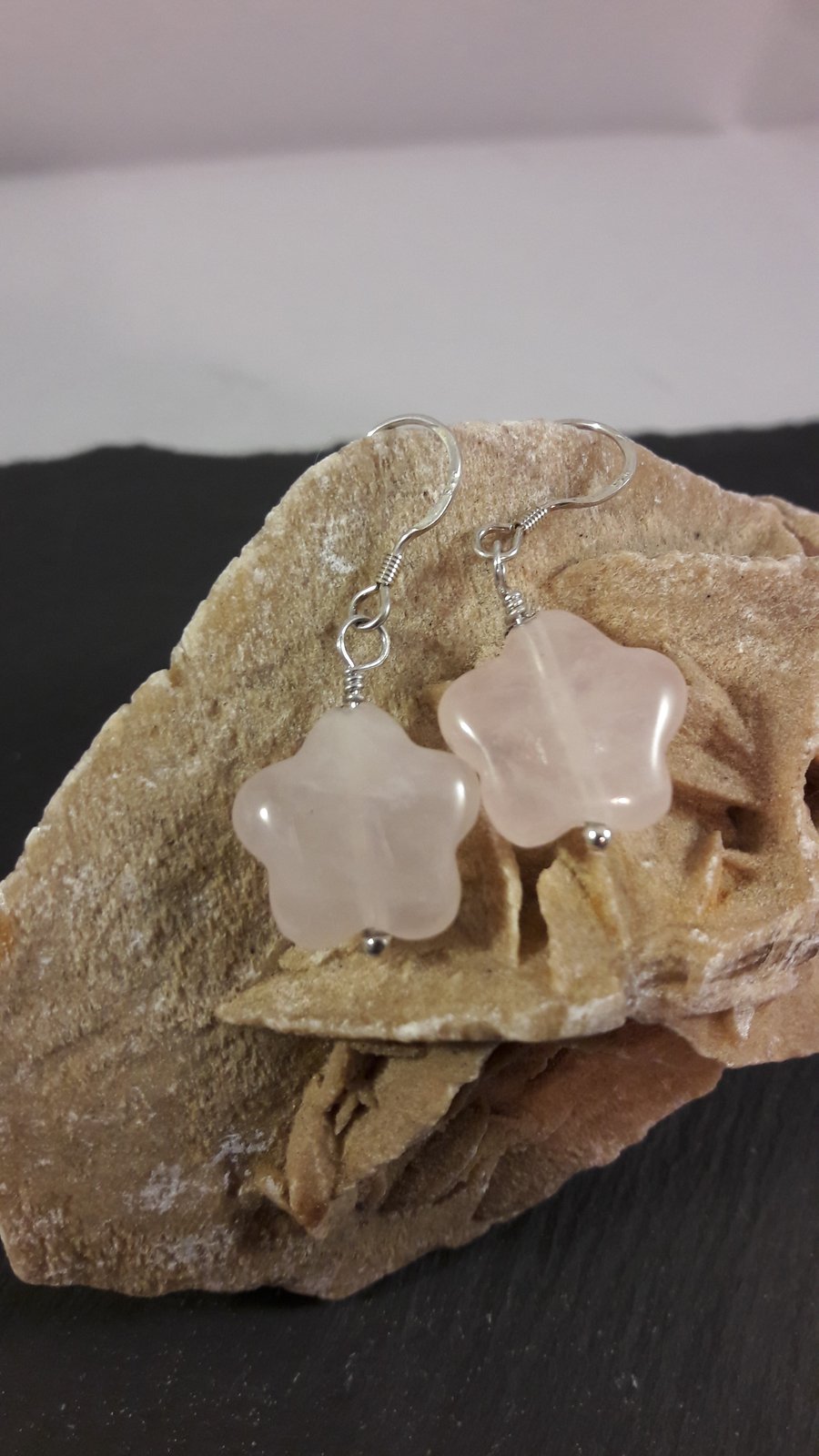 Rose Quartz Star and Sterling SIlver Earrings