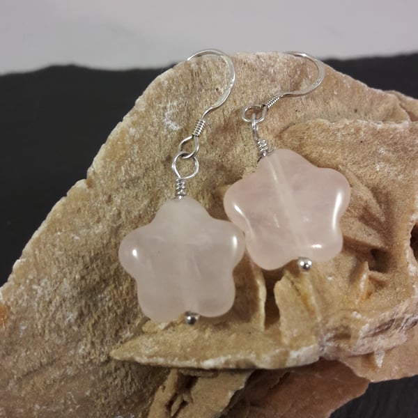 Rose Quartz Star and Sterling SIlver Earrings