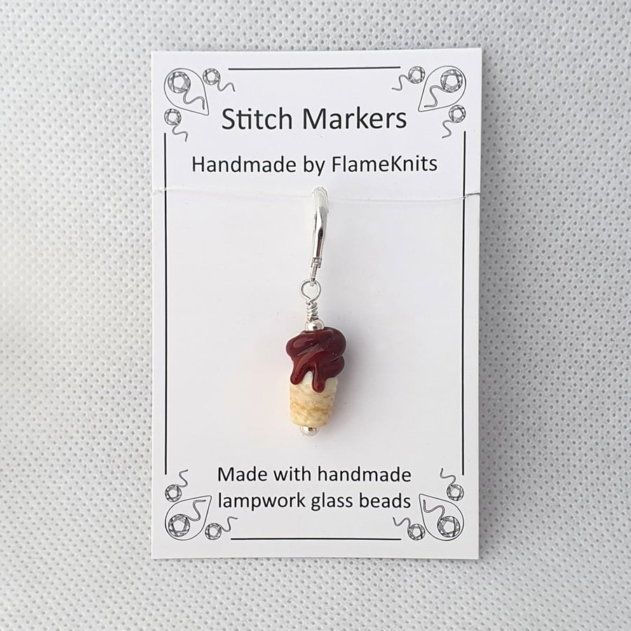 Tiny Glass Ice Cream Stitch Marker - Chocolate