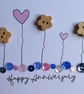 Happy Anniversary Card - Hearts, Flowers and Sequins - Blue and White Polka Dot - Image 2