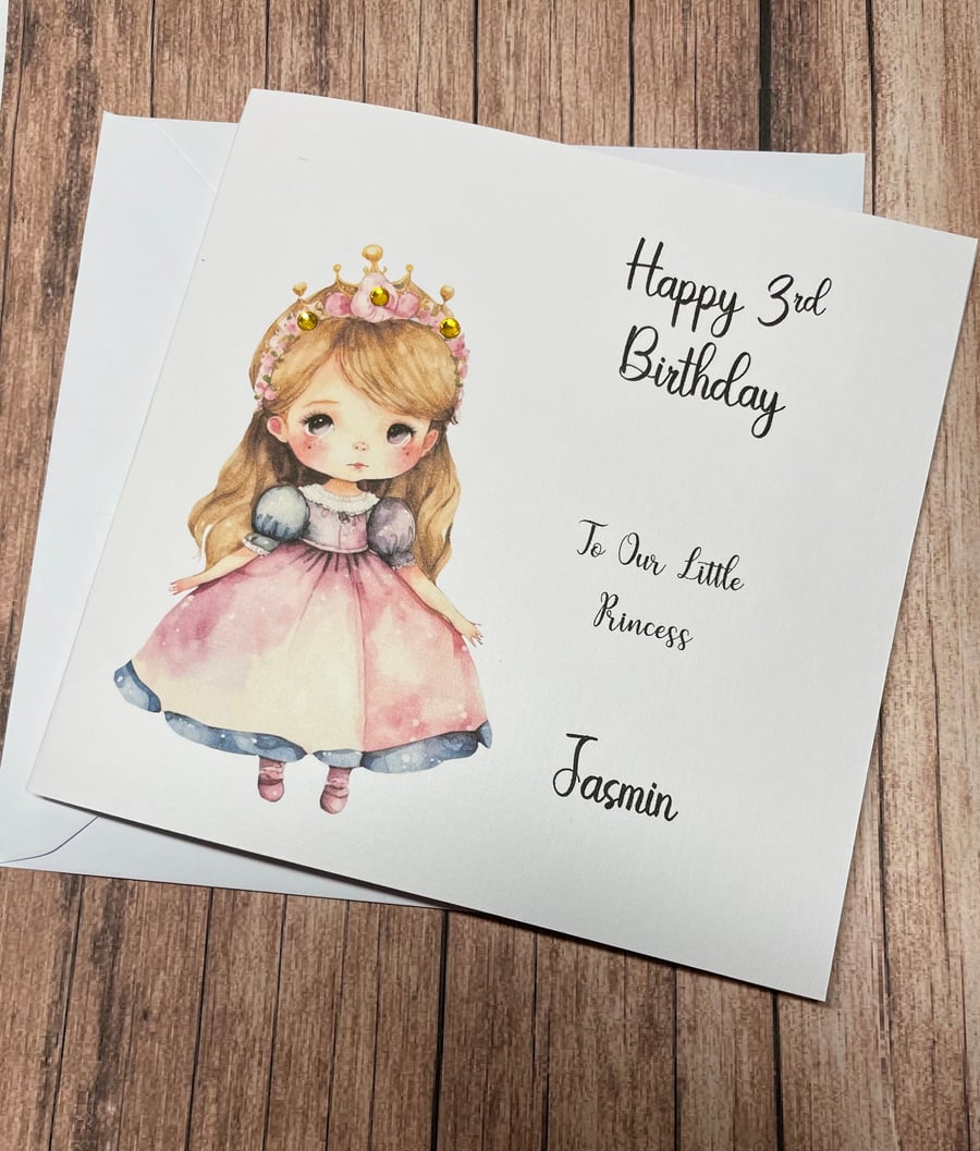 Princess Personalised Birthday card For Girl Happy Birthday Daughter Granddaught