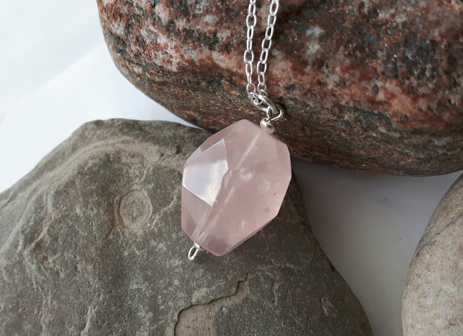 Sterling Silver and Rose Quartz Pendant Necklace