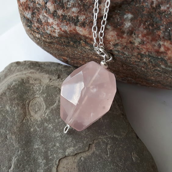 Sterling Silver and Rose Quartz Pendant Necklace