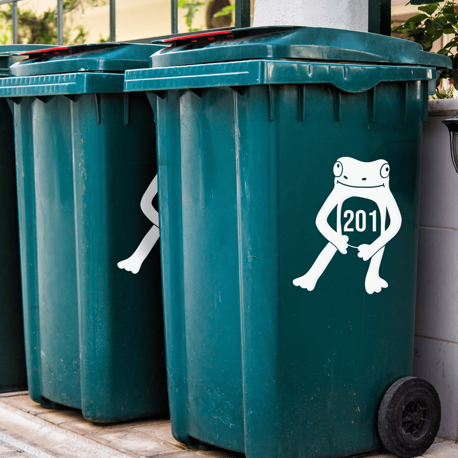 Sitting Frog Wheelie Bin Sticker, Personalised Sticker For Bin, House Number