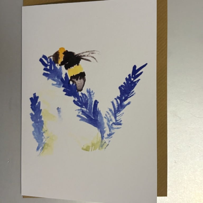 Bee on Lavender A5 Greeting Card
