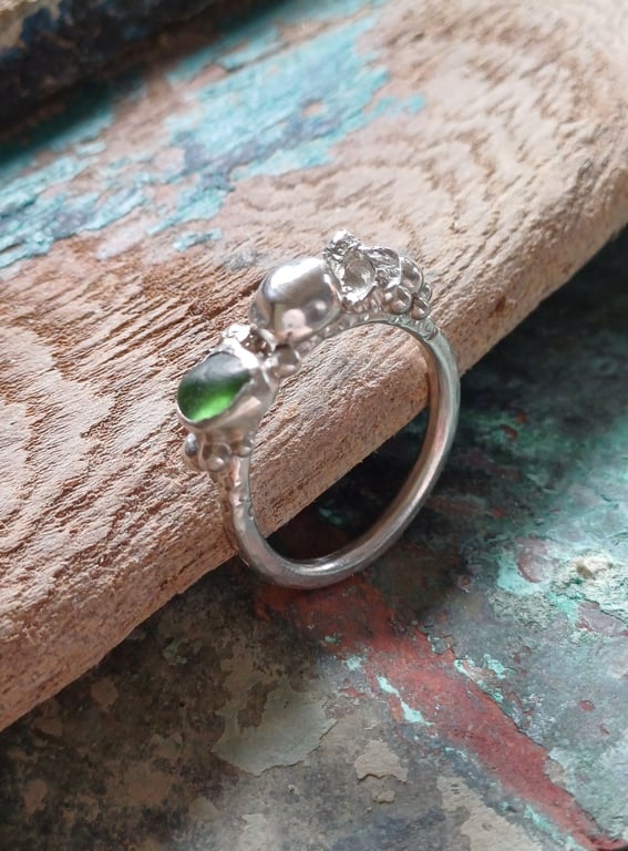 Tideline, Sterling silver and sea-glass ring.