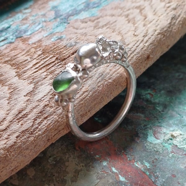 Tideline, Sterling silver and sea-glass ring.