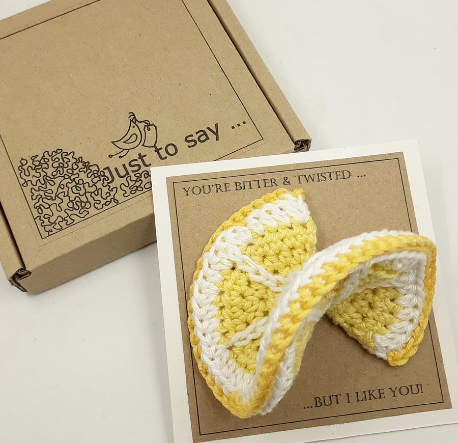 Lemon Slice Crochet Coaster Card 'Bitter & Twisted!' 