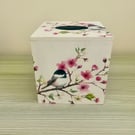 Bird on a Branch Decoupaged Square MDF Tissue Box Cover