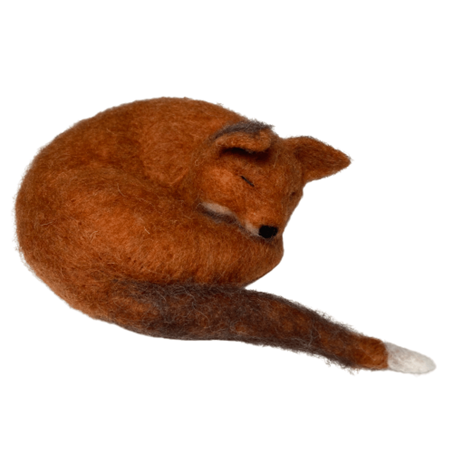 Needle felted sleeping fox sculpture, model