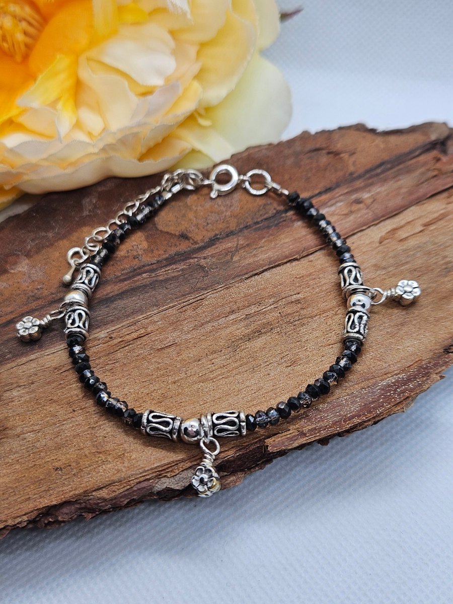 Micro crystal and celtic silver and flower extendable bracelet