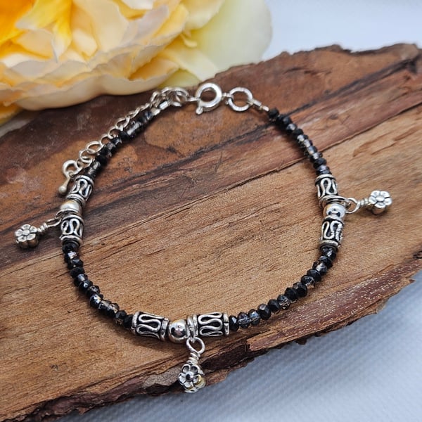 Micro crystal and celtic silver and flower extendable bracelet