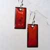 Red and orange rectangular enamelled copper earrings 141