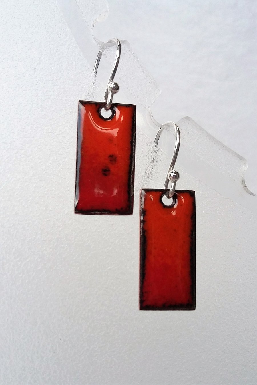 Red and orange rectangular enamelled copper earrings 141