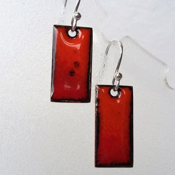 Red and orange rectangular enamelled copper earrings 141