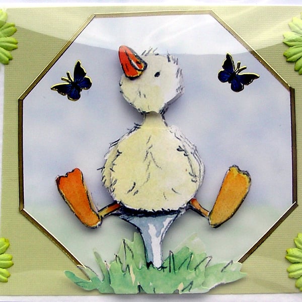 Hand Crafted 3D Decoupage Card "Tee Duck" Blank for any Occasion (2384)