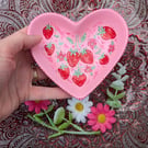 Strawberry Pink heart shaped ceramic ring dish 