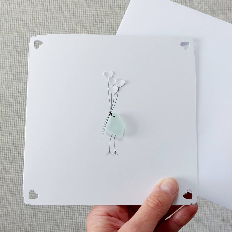 Sea Glass Bird Card, Handmade Thinking of You Card, Tiny Bird with a Big Heart