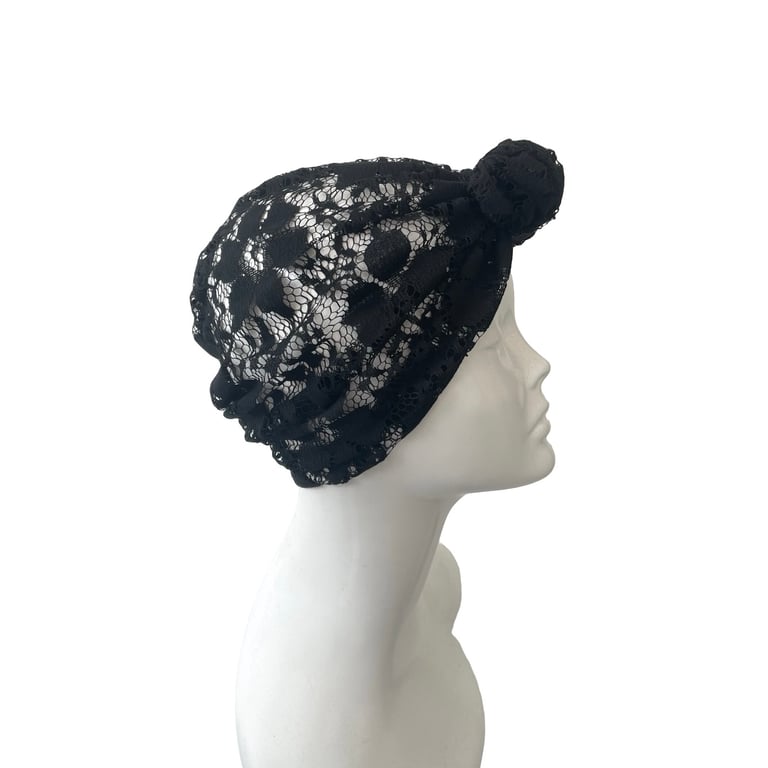 Turban Thin Hair Loss Summer Head Scarf Wrap Black Lace Turban Hat for Women 