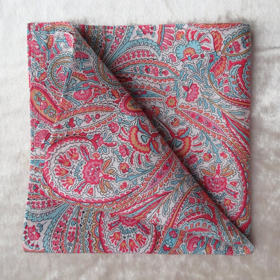 Liberty Lawn handkerchief. Paisley design. Large handkerchief.