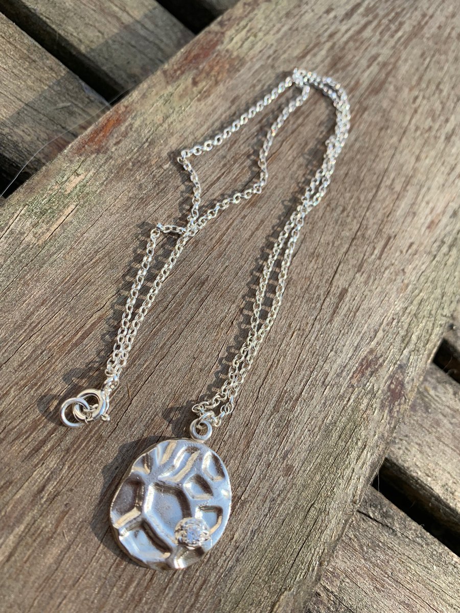 Precious metal clay silver pendant and crystal