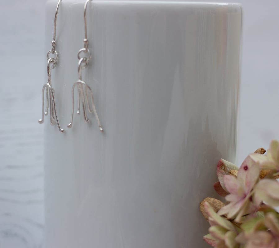 Silver wire folk flower earrings,shiny or oxidised flower drop earrings