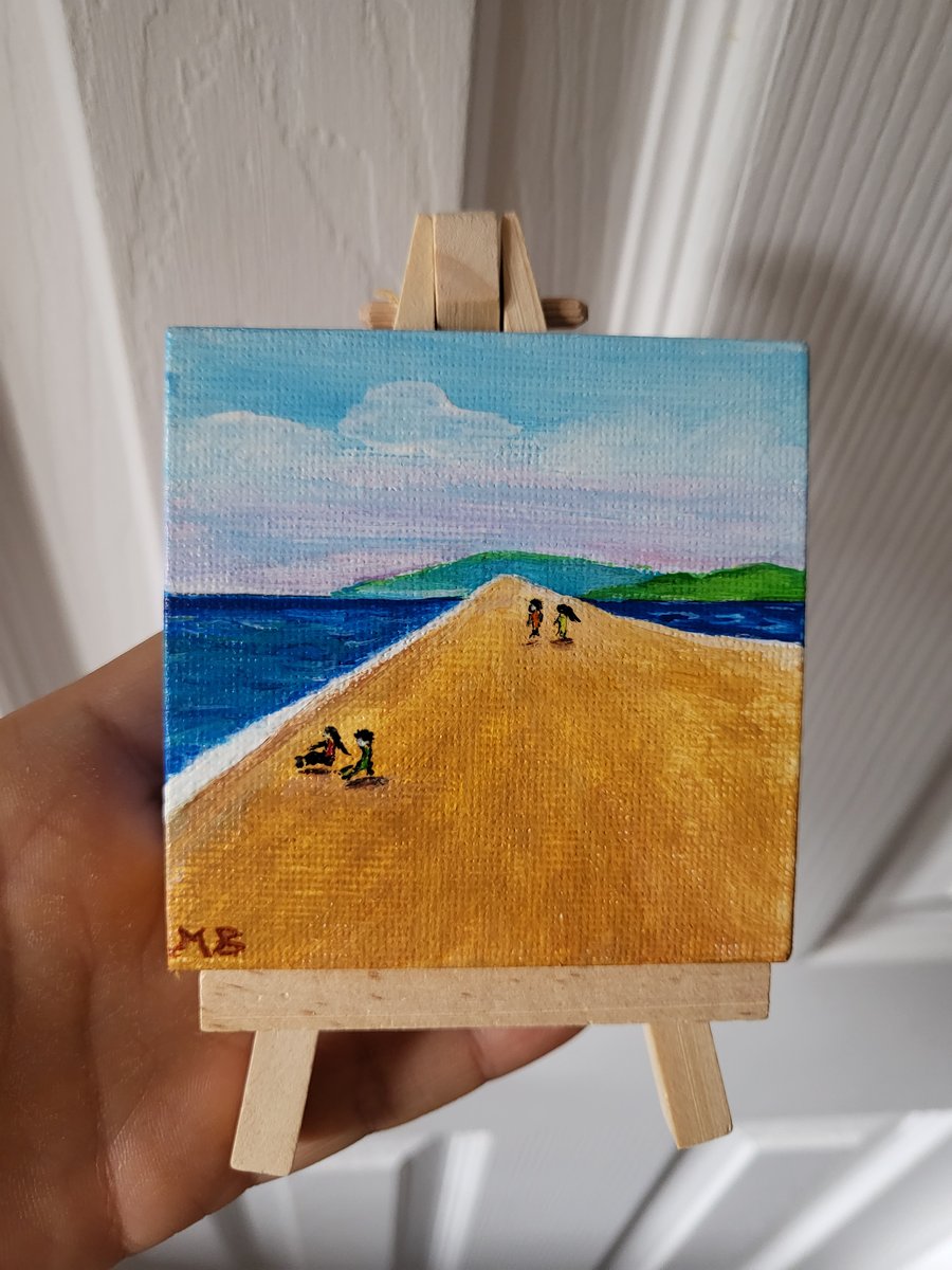 Original acrylic painting mini canvas seascape beach