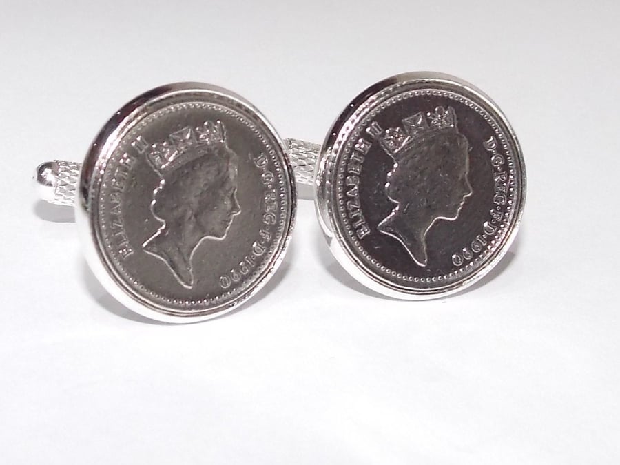 29th Anniversary Silver Wedding Anniversary 1992 5p coin cufflinks