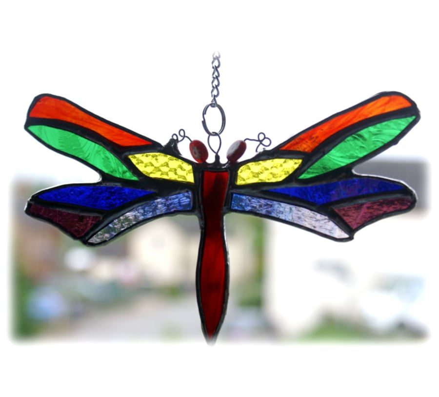 Dragonfly Suncatcher Rainbow Handmade Stained Glass 036
