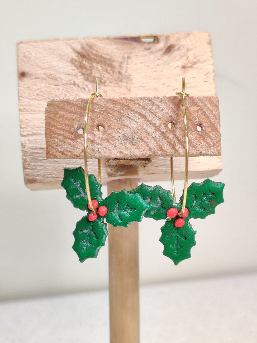 Christmas holly hoop made to order dangles