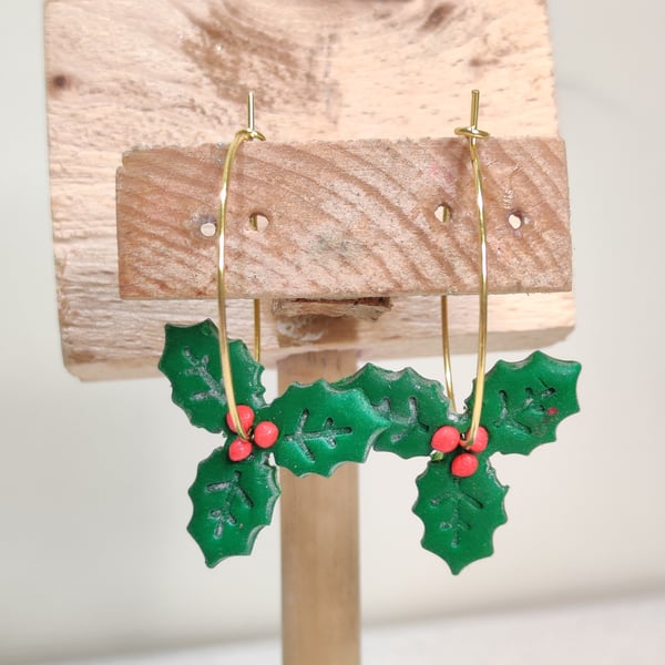 Christmas holly hoop made to order dangles