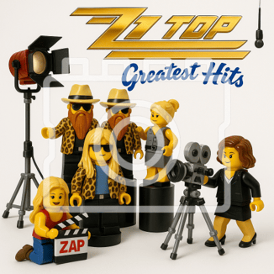 LEGO-Inspired ZZ Top – Greatest Hits Album Cover Print – 5x5" Mounted for 9x9" 