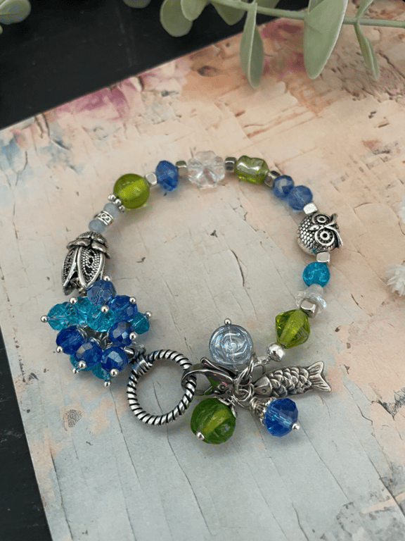 Bracelet, pretty glass beaded charm bracelet, unique statement accessories 