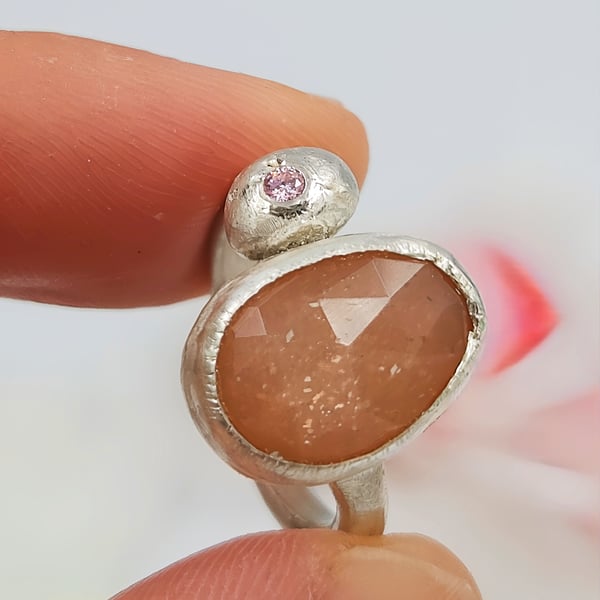 Rose Cut Peach Moonstone Slice Ring
