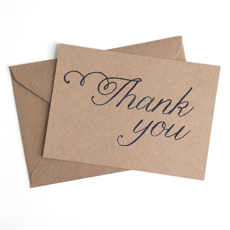Thank You - Set Of 12 Inky Script Postcard Note Cards